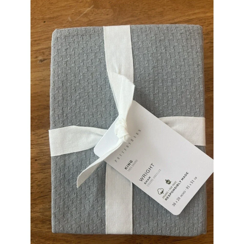 POTTERY BARN WRIGHT TEXTURED ORGANIC CLOUD GRAY KING PILLOW SHAM NEW